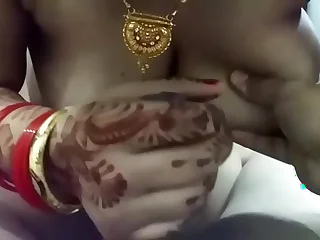 Newly married bhabi stroking hubby's cock